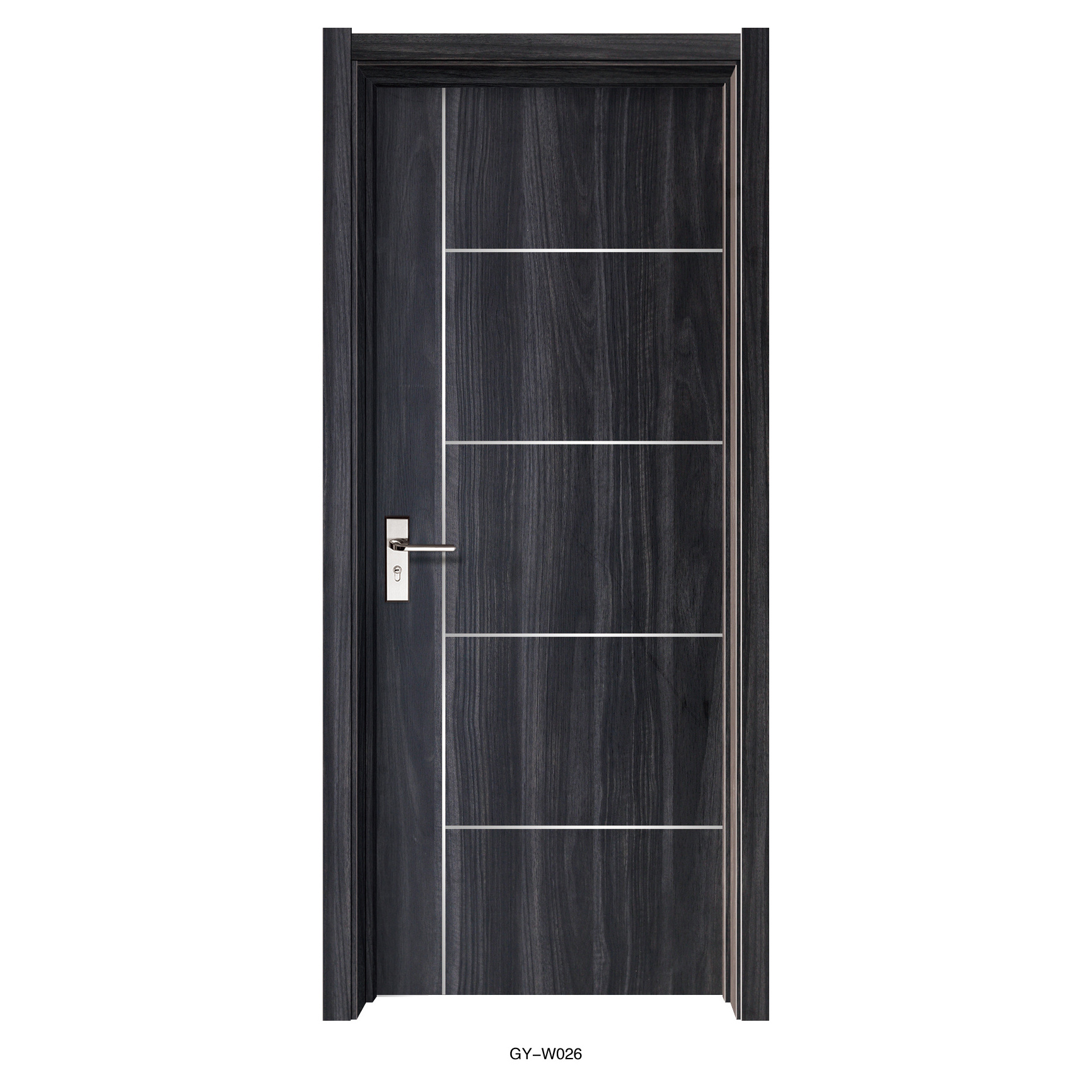 Fancy aluminum readymade interior black PVC MDF wooden doors for houses building