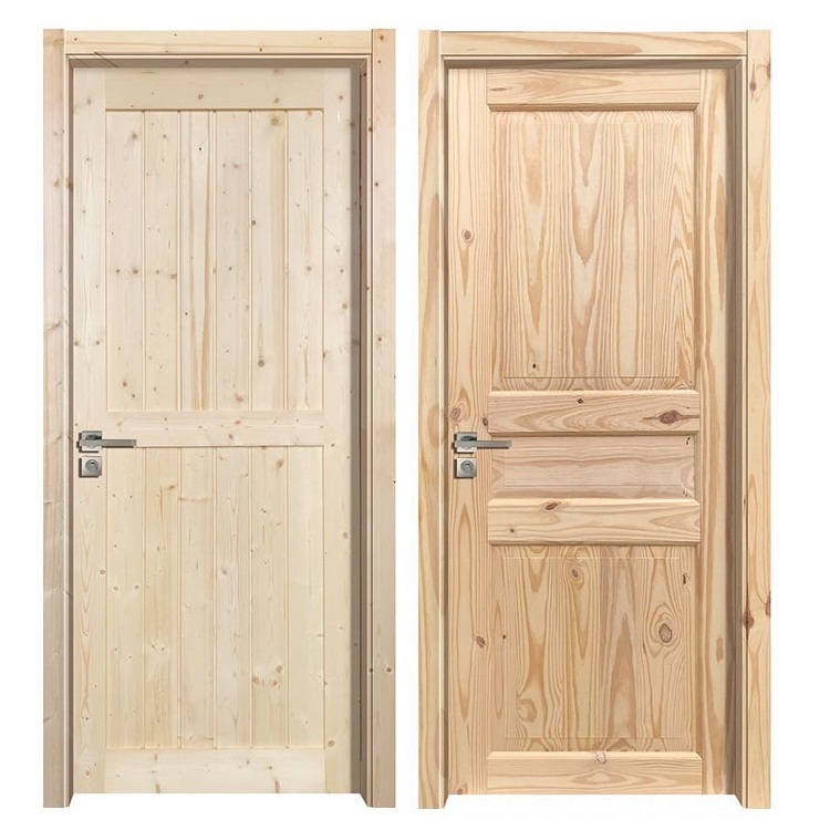 Panel Raw Wooden Doors Interior Design Room And Corridor Composite Refine Pine Solid Wood Door