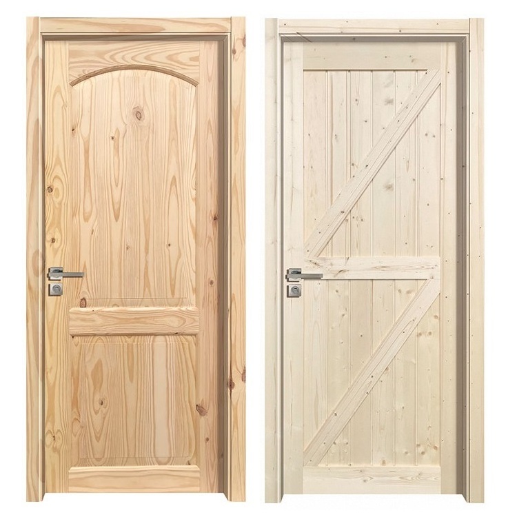 Panel Raw Wooden Doors Interior Design Room And Corridor Composite Refine Pine Solid Wood Door