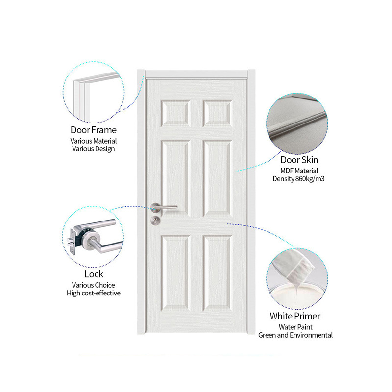 Panel Hdf Mdf Molde Hollow Core White Primer Interior Doors 6 Panel Toilet Door Bathroom Flush Wooden Glass Door