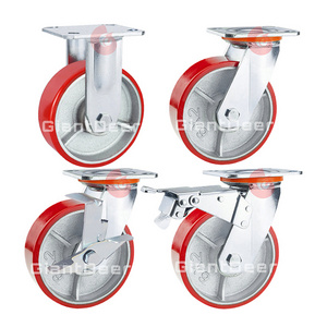 Made in China 4" 5" 6" 8" Iron Core PU Wheel Caster Heavy Duty Dolly Big Castor Wheel with Side Brake