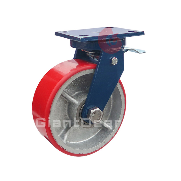 100mm 125mm 150mm 200mm 250mm 300mm Iron Core PU Casters Position Lock Super Heavy Duty Caster Wheel