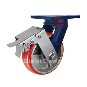 100mm 125mm 150mm 200mm 250mm 300mm Iron Core PU Casters Position Lock Super Heavy Duty Caster Wheel