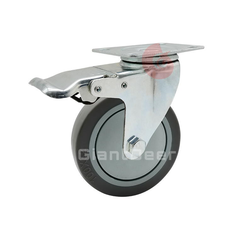 China Manufacturer Medium Duty 3'' 4'' 5'' Locking Silent Grey Tpr Caster With Brake