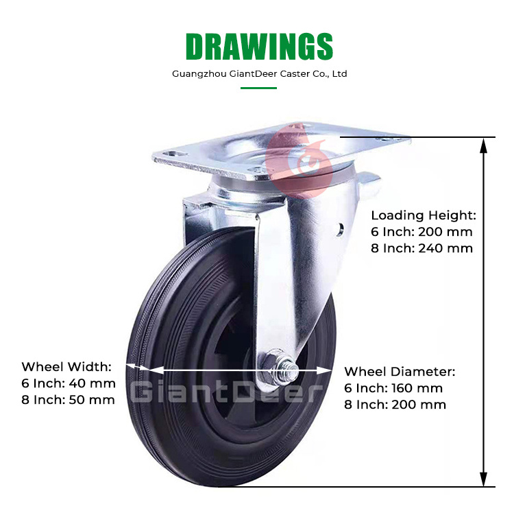 Cheap Factory Price Heavy Duty 160mm 200mm European Style Swivel Rubber Trash Bin Caster Wheel