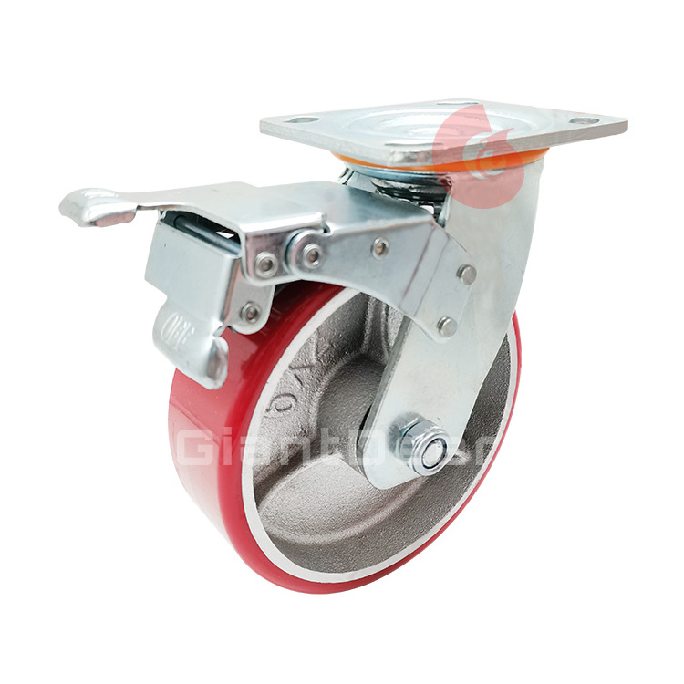 Wholesale High Quality Red Iron Core PU Castor Heavy Duty Industry Caster Wheel