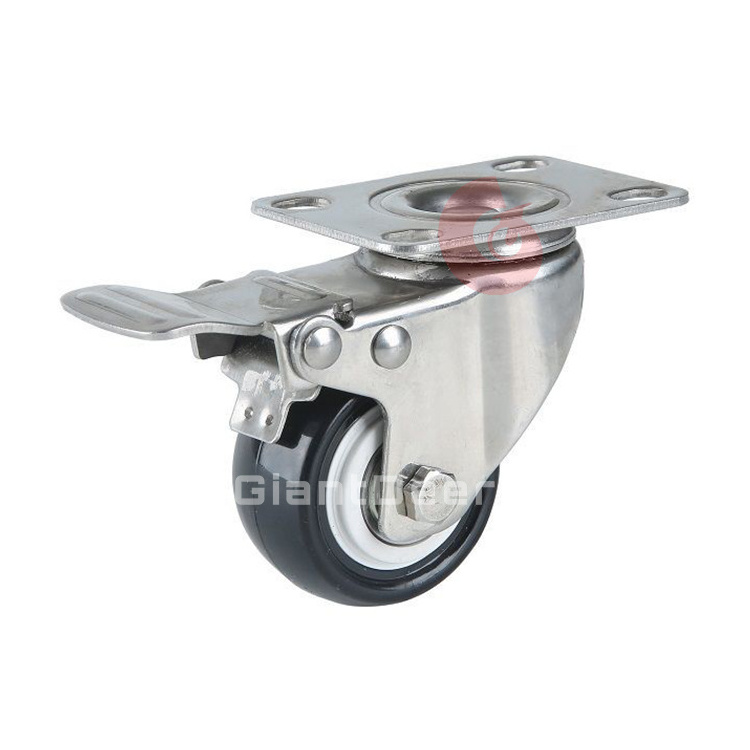 Customized Light Duty Outdoor Corrosion-resistant Castor Screw Stem Stainless Steel 304 Black PVC Caster with Brake