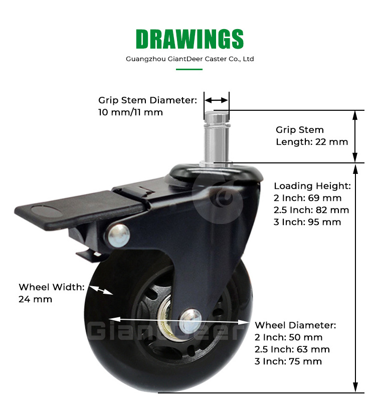 Custom Threaded Stem Size M10 mm M11 mm Clear Black PU Roller blade Office Chair Caster Wheels