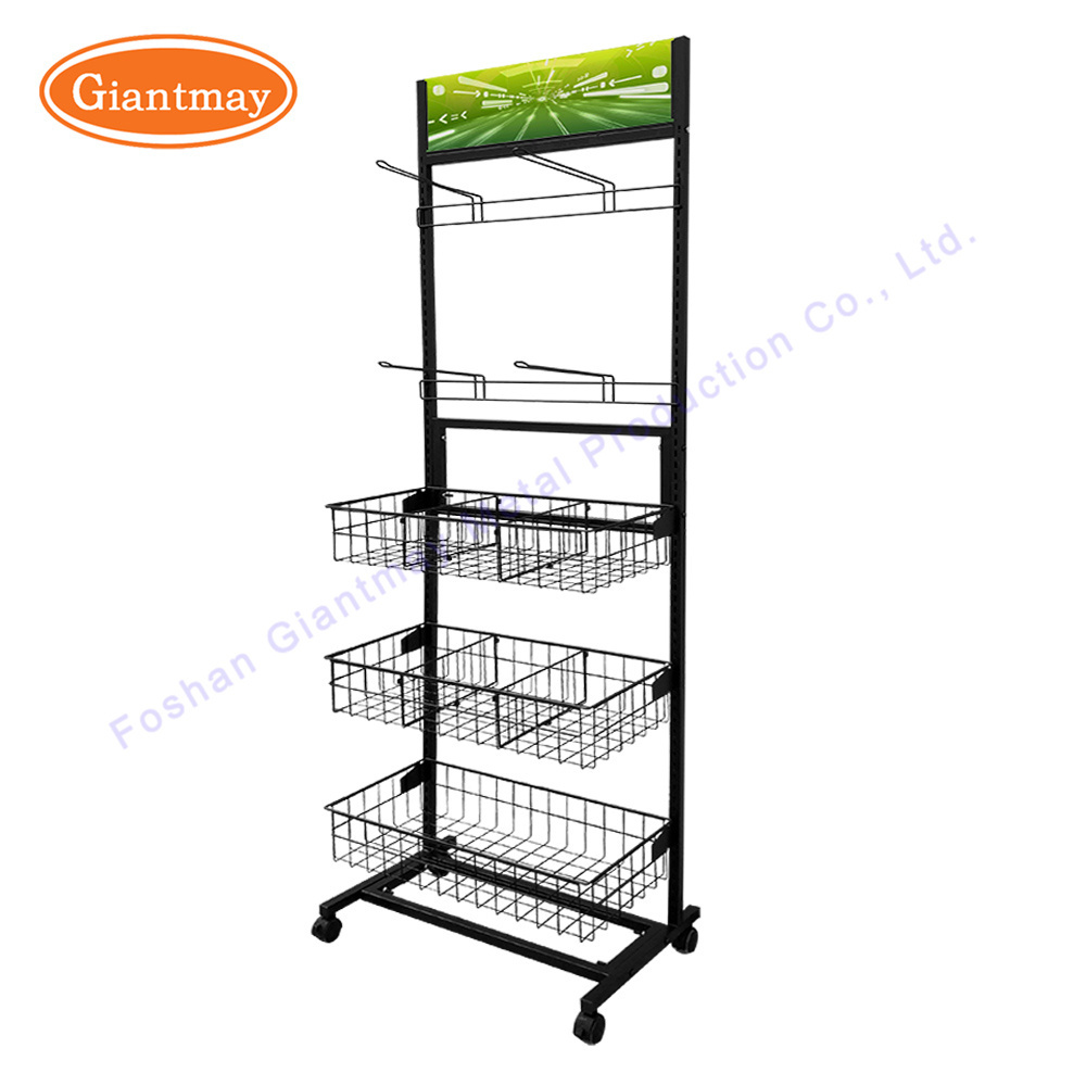 Metal mesh wire basket shelf hanging hook style display stand for brand sale-promotion