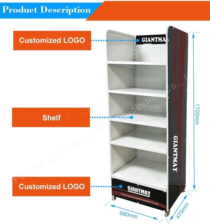 Hot Metal Pegboard Display Rack 4 Floor Hardware Standing Shelf