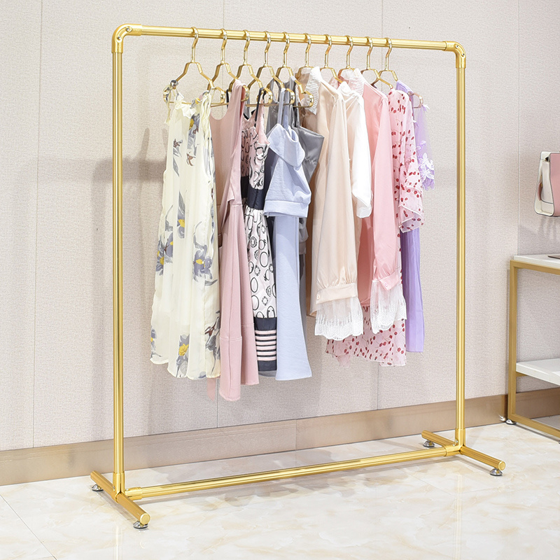 Hot Selling Portable Rolling Gold Metal Stand Heavy Duty Hanging Garment Clothes Rack With Wheel