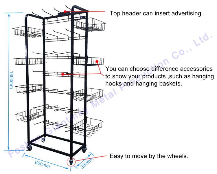 Giantmay Metal Production Wire Mesh  Metal Product Display Rack Stand Retail Candy Shop Rack Shelf with Basket