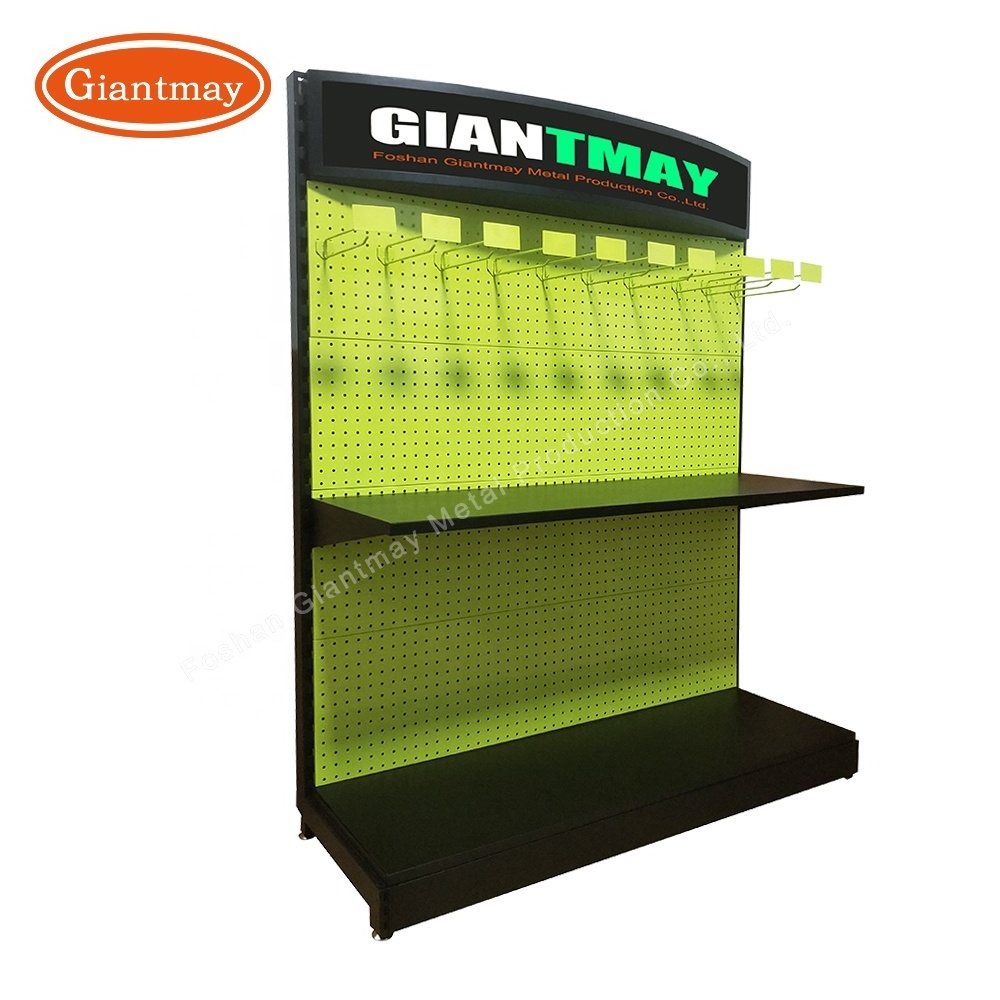 Foshan Shelf Manufacturer Shelf Factory Metal Display Stands Store Hanging Hook Pegboard Shelf Supermarket Display Stands