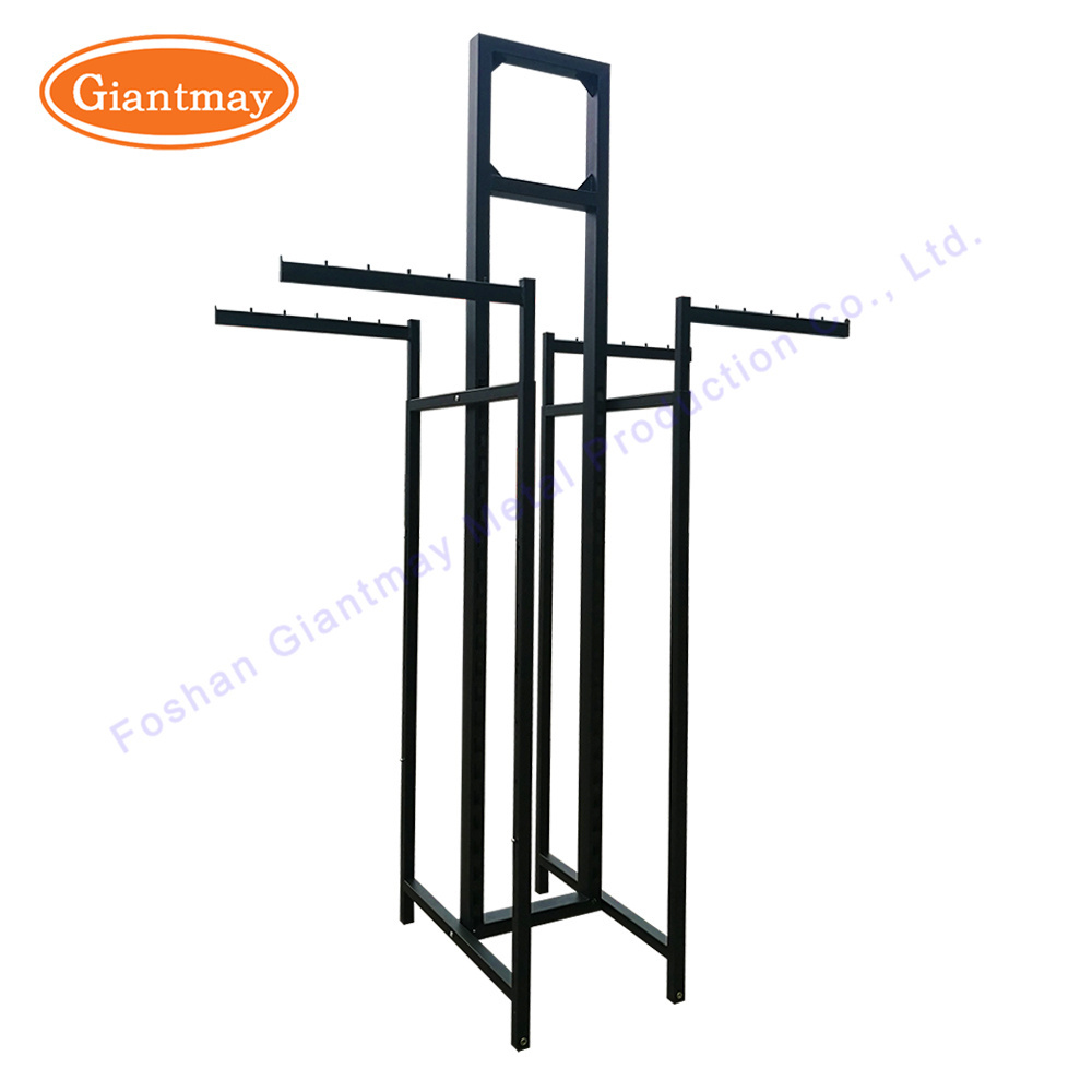 Black iron apparel 4 way clothing pipe metal clothes hanger display rack for shop