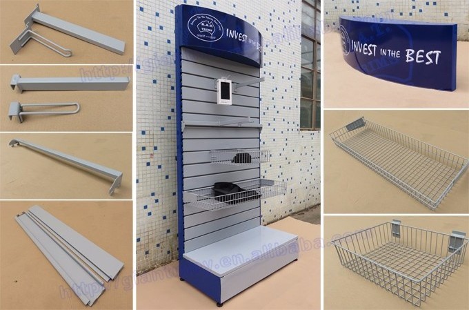 for hanging hardware tool shop exhibition metal slatwall floor display stand shelf