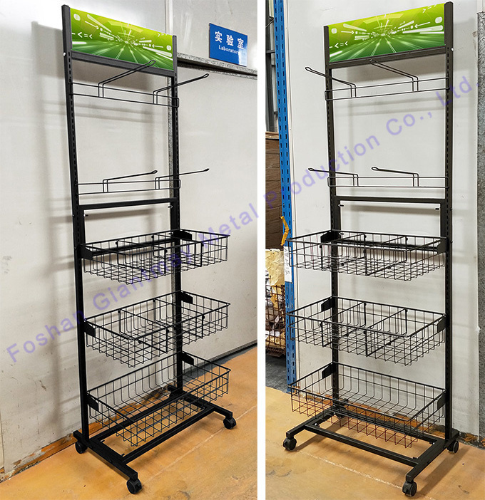 Metal mesh wire basket shelf hanging hook style display stand for brand sale-promotion