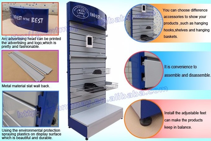 for hanging hardware tool shop exhibition metal slatwall floor display stand shelf