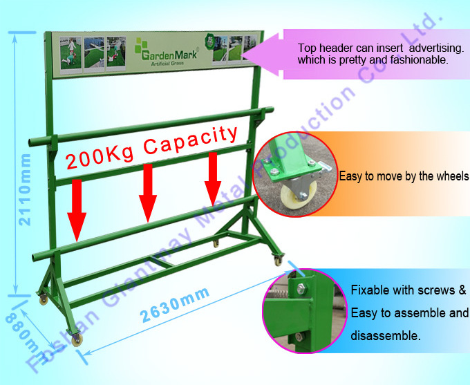 heavy duty 500kg capacity for carpet fabric grass roll display rack