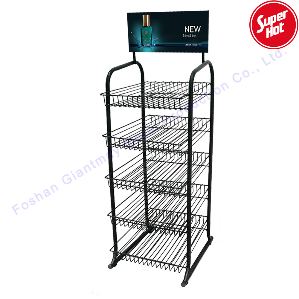 5 Tiers polish store display holder rack Metal wire shelves Nail polish display stand with advertisement