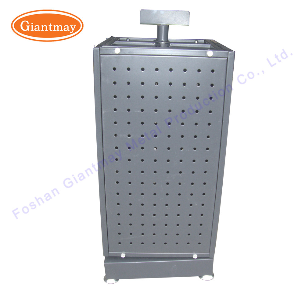 Wholesale small size triangle counter rotating metal pegboard floor display shelf stand