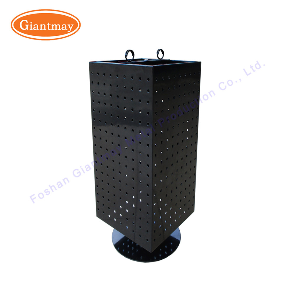 Wholesale small size triangle counter rotating metal pegboard floor display shelf stand