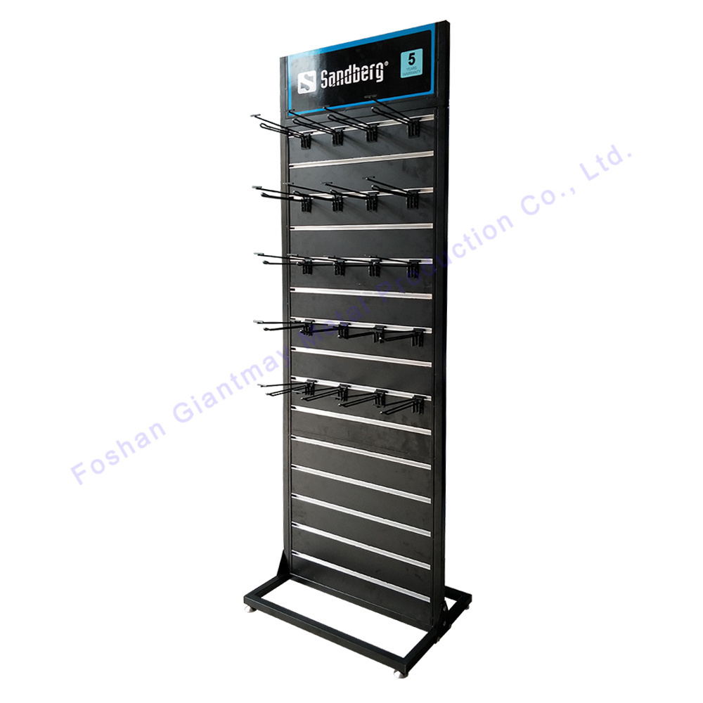 High quality metal cell phone case shop slatwall rack for retail store shelve mobile accessories display stand