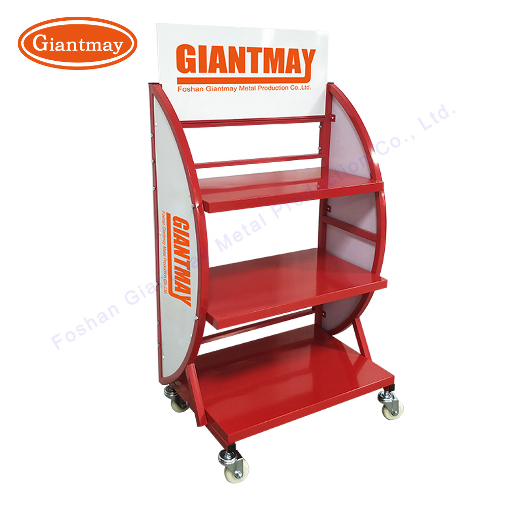 Giantmay Heavy Car Battery Auto Display Rack With Wheels Metal Battery Display Stand