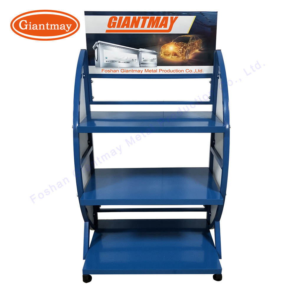 Giantmay Heavy Car Battery Auto Display Rack With Wheels Metal Battery Display Stand