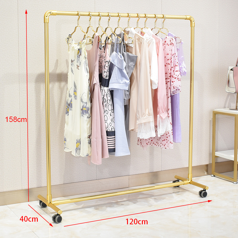 Hot Selling Portable Rolling Gold Metal Stand Heavy Duty Hanging Garment Clothes Rack With Wheel