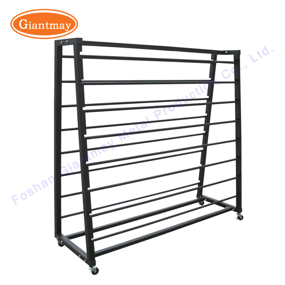 Retail rolling clothing fabric roll vinyl hanging product storage display rack