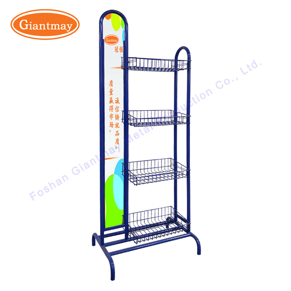 Customization advertisement 4 layers Snake storage basket rack stand Metal Wire Display Shelf