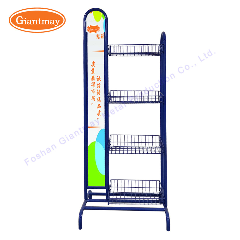 Customization advertisement 4 layers Snake storage basket rack stand Metal Wire Display Shelf