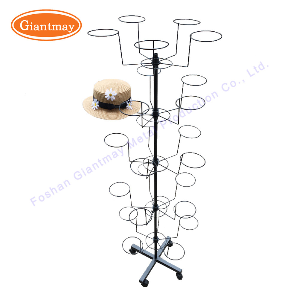 Retail rotating hatbaseball hat metal wire holder display rack stand