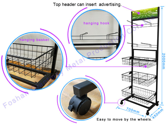 Metal mesh wire basket shelf hanging hook style display stand for brand sale-promotion