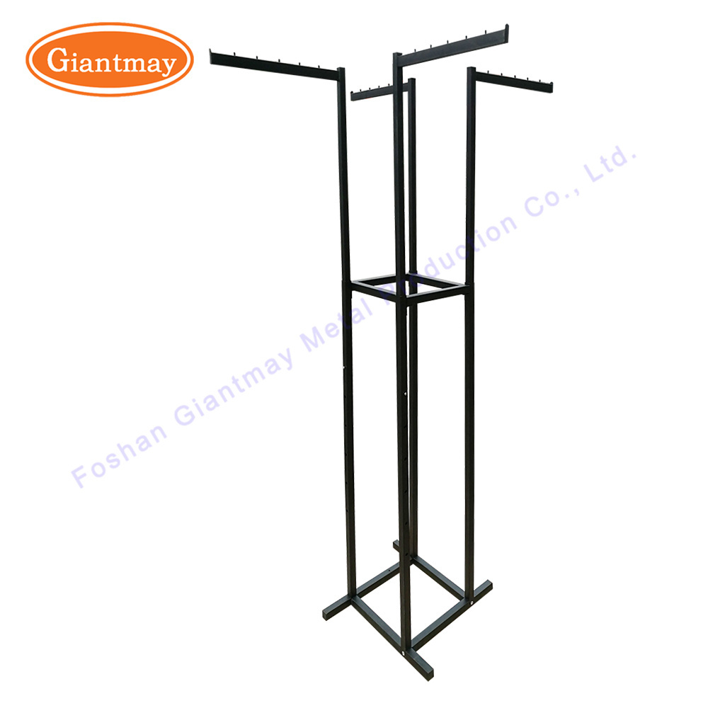 Black iron apparel 4 way clothing pipe metal clothes hanger display rack for shop