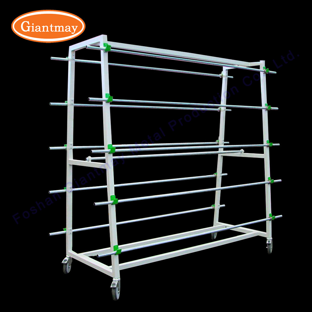 Retail rolling clothing fabric roll vinyl hanging product storage display rack