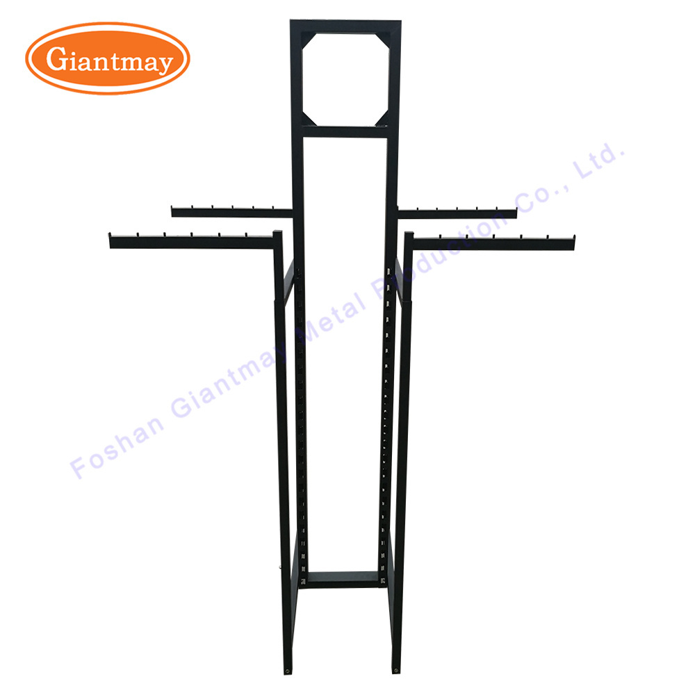 Black iron apparel 4 way clothing pipe metal clothes hanger display rack for shop