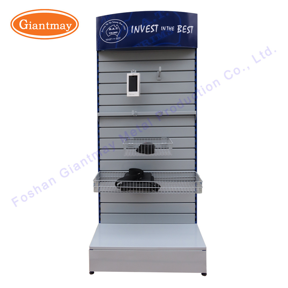 for hanging hardware tool shop exhibition metal slatwall floor display stand shelf