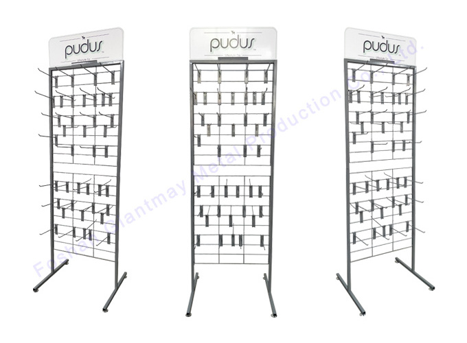 Free Standing Metal Production Grid Mesh Hanging Display Stand Metal Retail Floor Racks