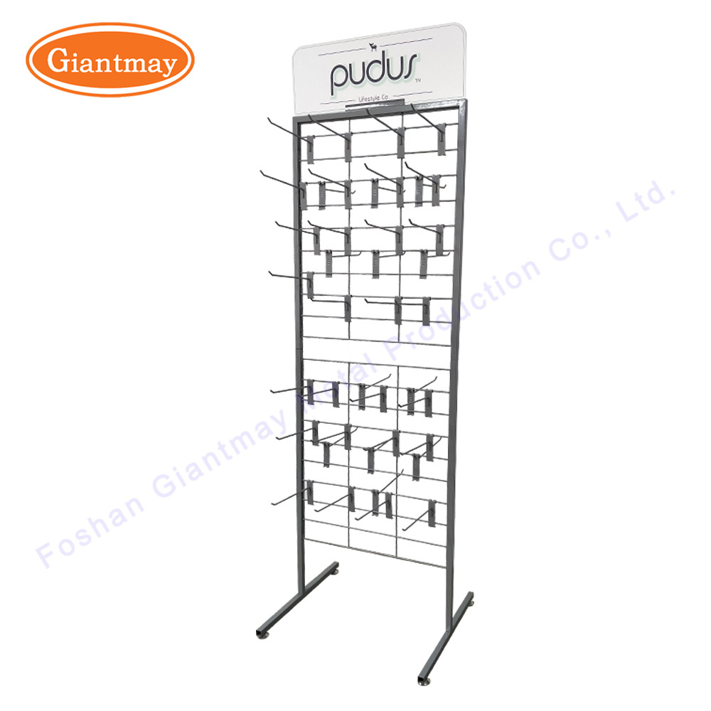 Free Standing Metal Production Grid Mesh Hanging Display Stand Metal Retail Floor Racks