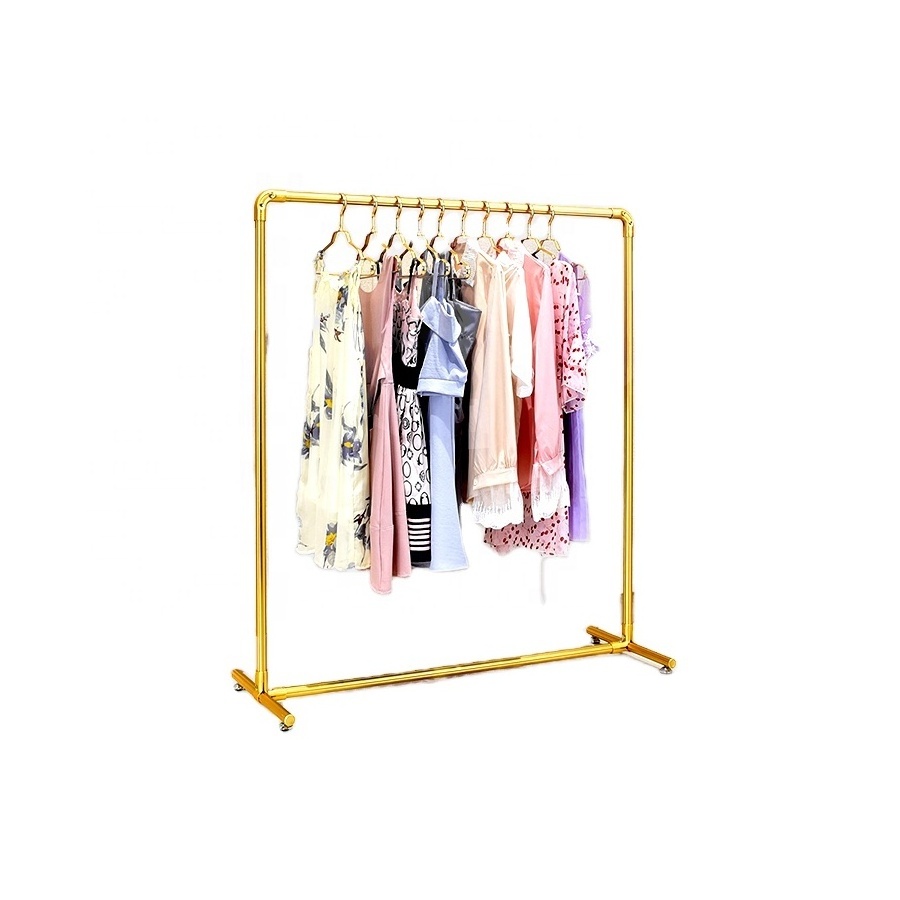 Hot Selling Portable Rolling Gold Metal Stand Heavy Duty Hanging Garment Clothes Rack With Wheel