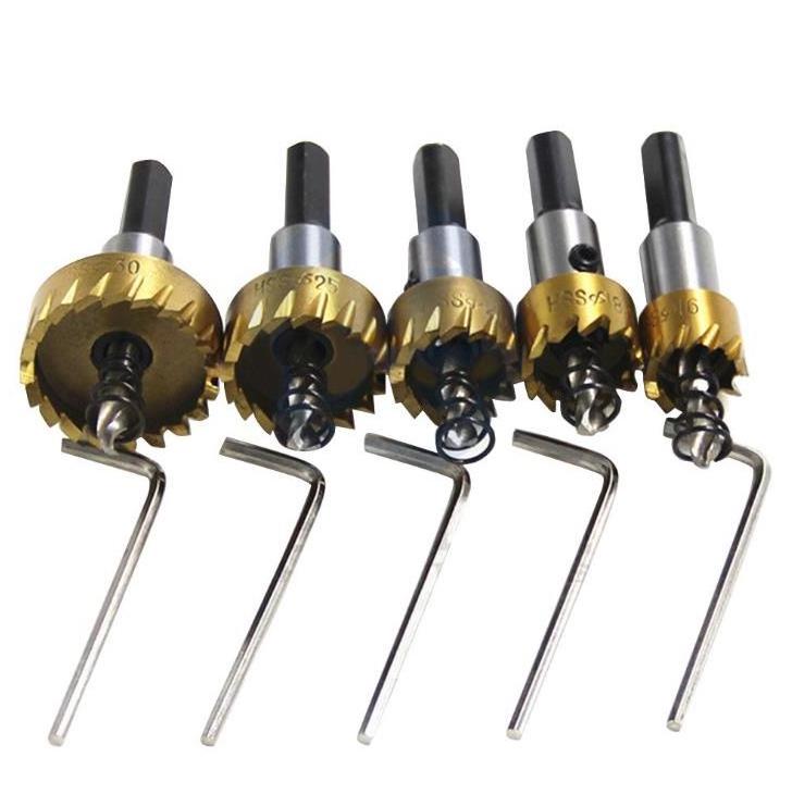 Titanize5pcs Cutter Drill Bit HSS Drill Bit Hole Saw Set for Wood Metal Stainless Steel Aluminum Laminates 16-30mm Hole