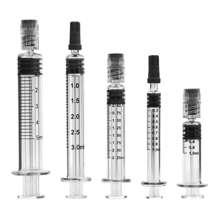 1ml 2.25ml 3ml 5ml Prefilled Borosilicate Syringe Metal Plastic Plunger Luer Lock Syringes 5ml Glass Syringes 1ml