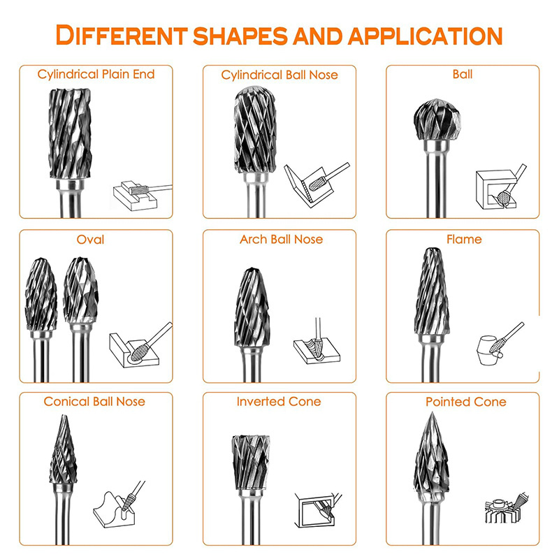 Factory Wholesaler  Power Tool Parts Cutting Burrs For Die Grinder Drill Bits Rotary Files Burs Set For Die Grinder