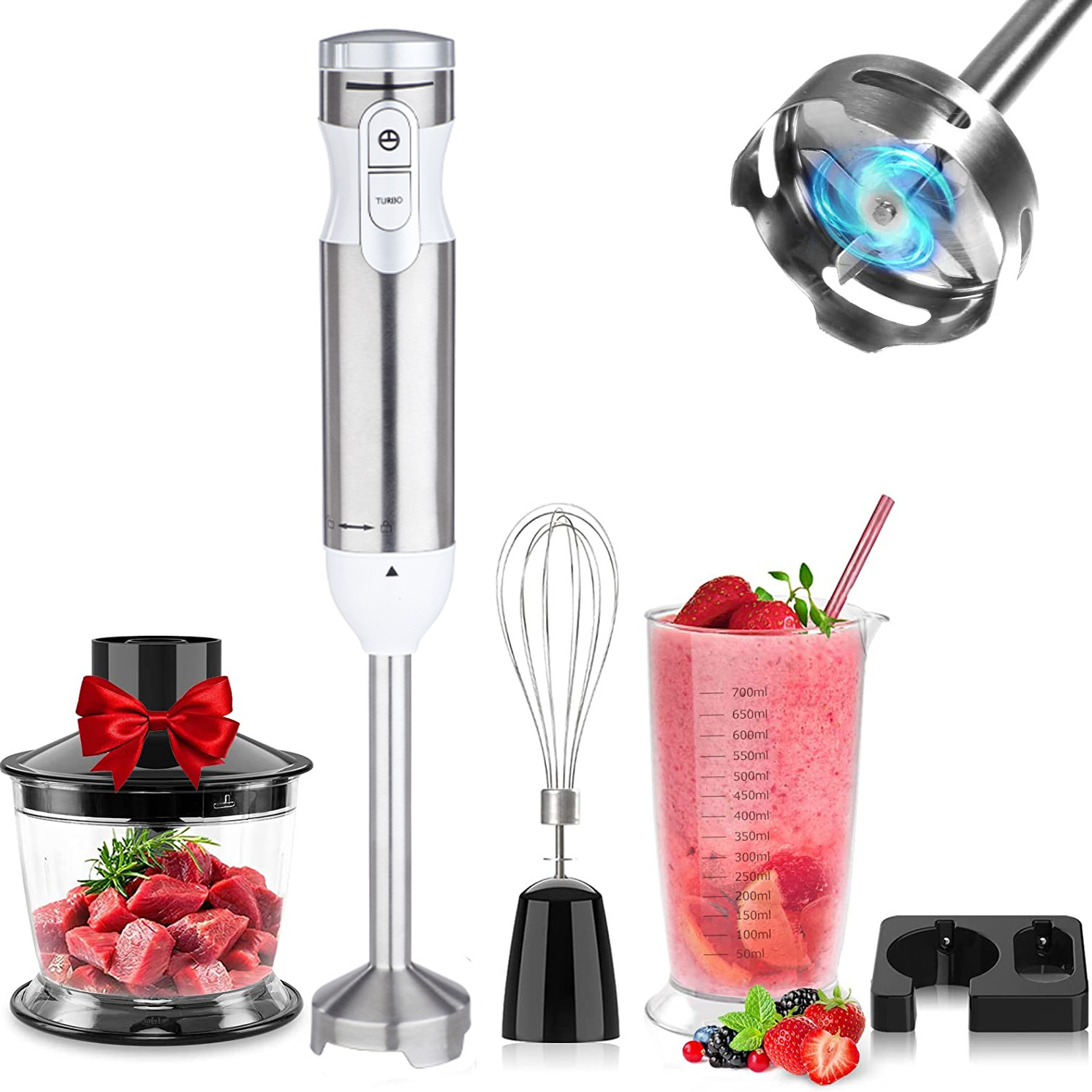 4-In-1 Food Hand Blender Combo for Multi-purpose Smoothie/Whisk/Chopper/Soup/Juicer/Crush Ice  handheld blenders