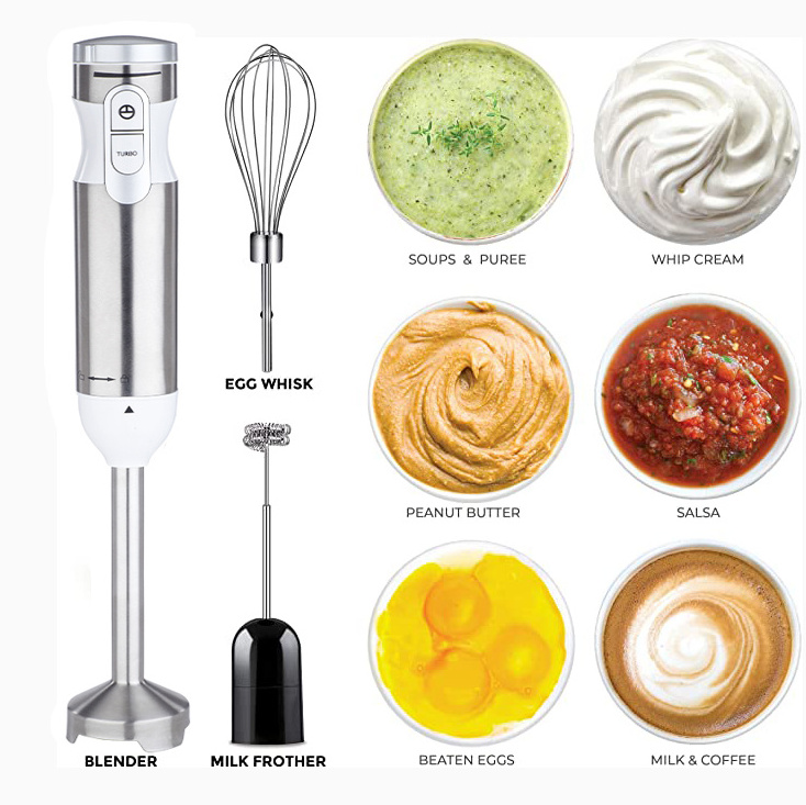 4-In-1 Food Hand Blender Combo for Multi-purpose Smoothie/Whisk/Chopper/Soup/Juicer/Crush Ice  handheld blenders