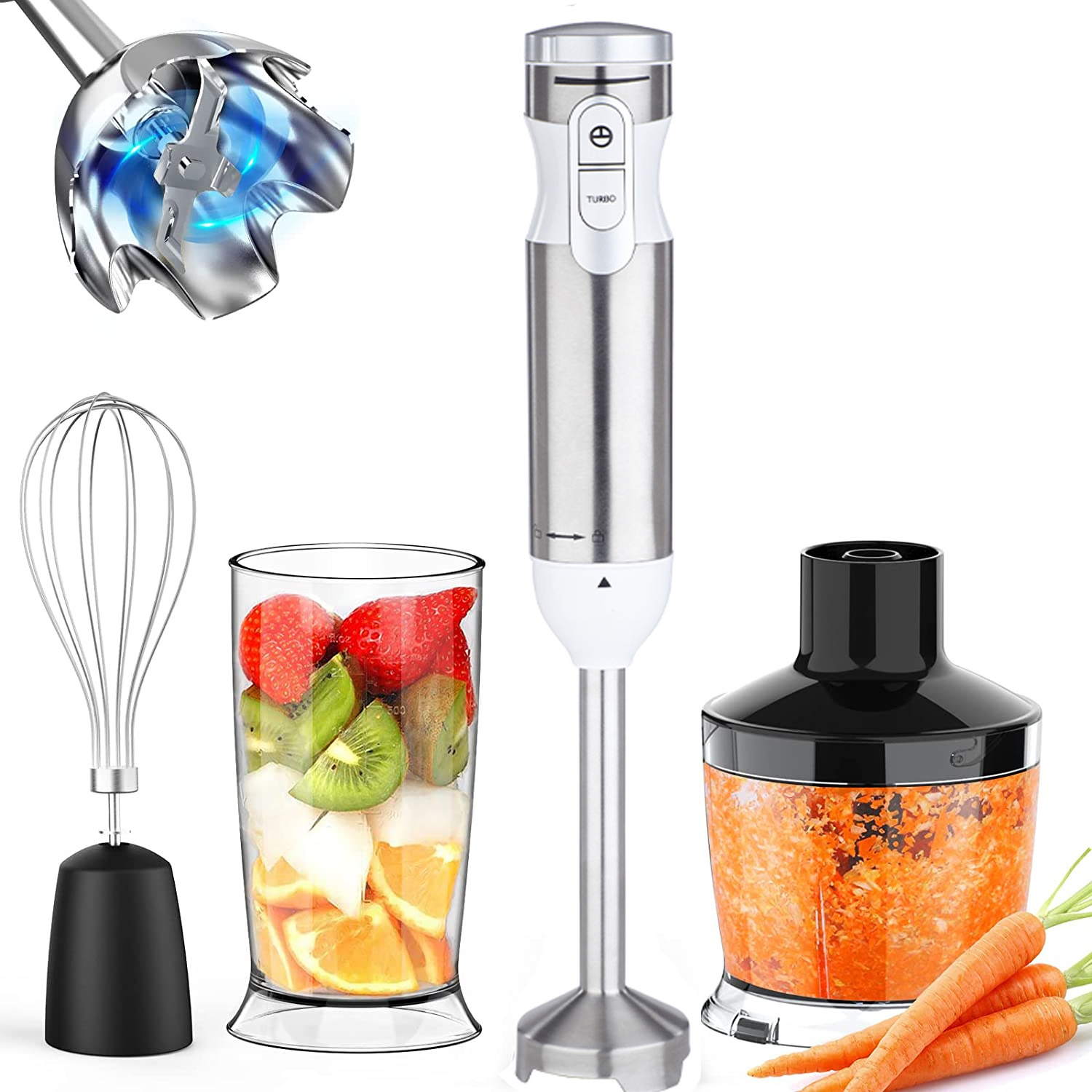 4-In-1 Food Hand Blender Combo for Multi-purpose Smoothie/Whisk/Chopper/Soup/Juicer/Crush Ice  handheld blenders