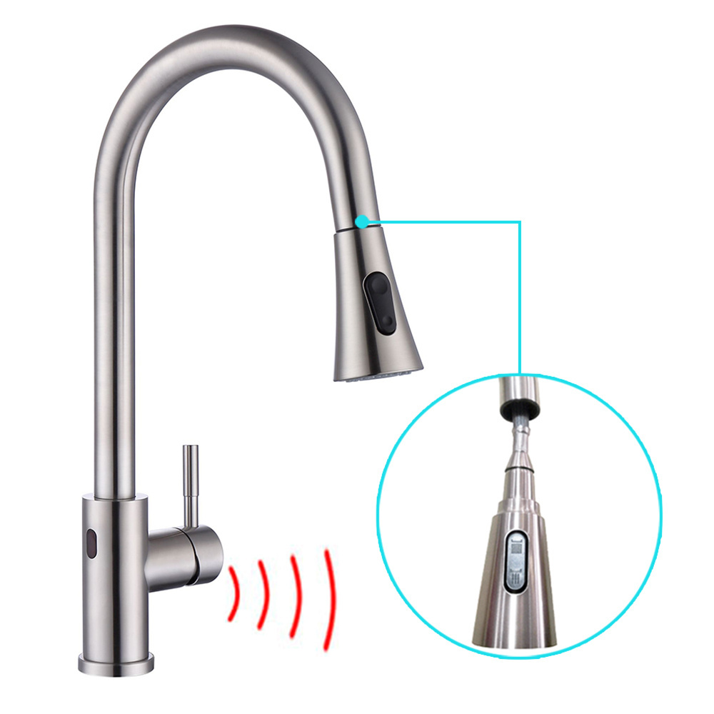 Gibo smart motion sensor touch less kitchen faucet pull out spray head