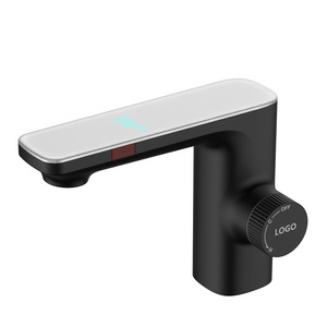 GIBO- Infrared sensor faucet bathroom new LED light screen temperature faucet mat black color faucet