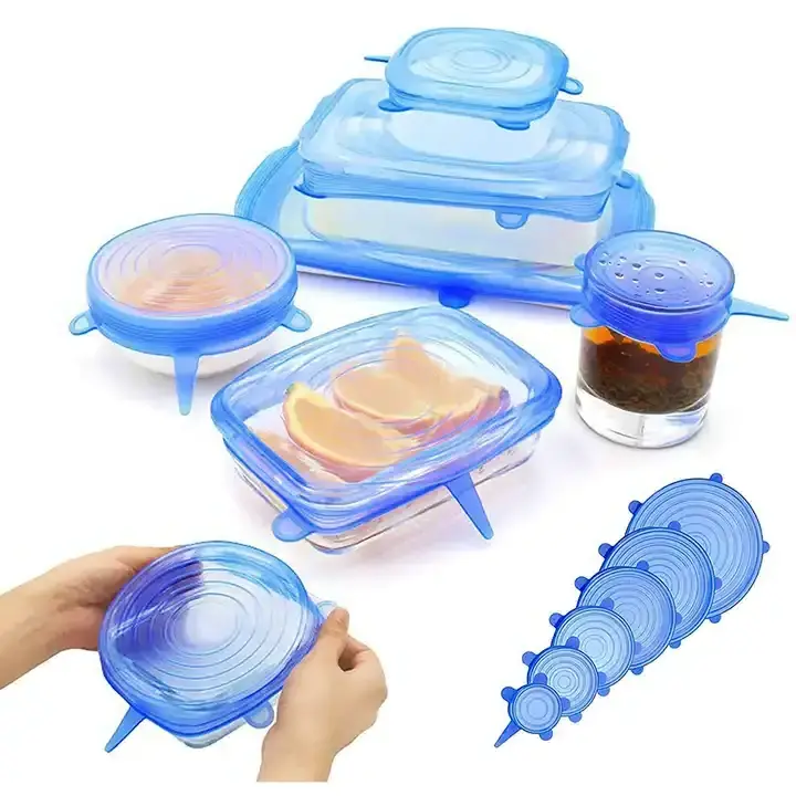 Hot sale reusable elastic silicon stretch lid 6 set silicone food cover stretchable food wrap super food safe useful flexible